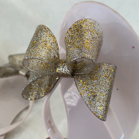 Melissa Harmonic Gold Silver Glitter Sparkle Bow Jelly Flip Flop Sandals - Picture 4 of 10